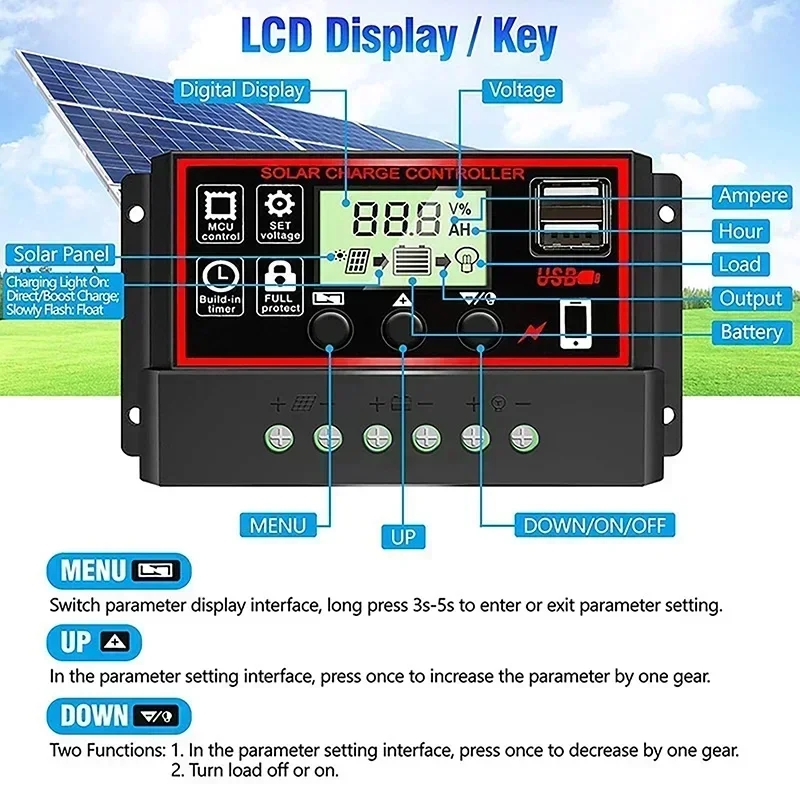 12 В/24 В 10 А-100 А ЖК-диспле – обзор и цена Pwm Charge Controller
